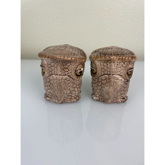 Vintage Sleepy Owl Double Sided Ceramic Salt & Pepper Shakers Large w/ Stoppers - Picture 7 of 12